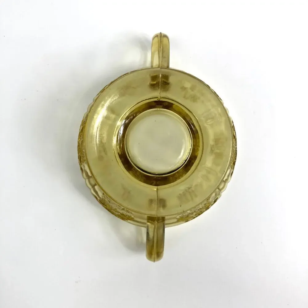 Amber Federal Glass Depression Glass Sharon Cabbage Rose Open Sugar Bowl READ